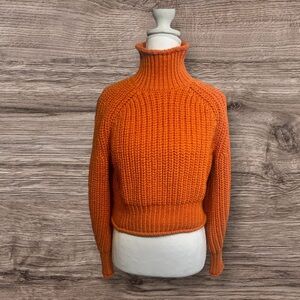H & M Orange Mock Turtleneck Cropped, Boxy Fit Sweater / Size Small